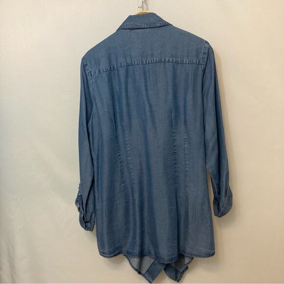 T&W Designs Tencel Lightweight Denim Cross Over Wrap Handkerchief Blouse Top - Picture 10 of 12